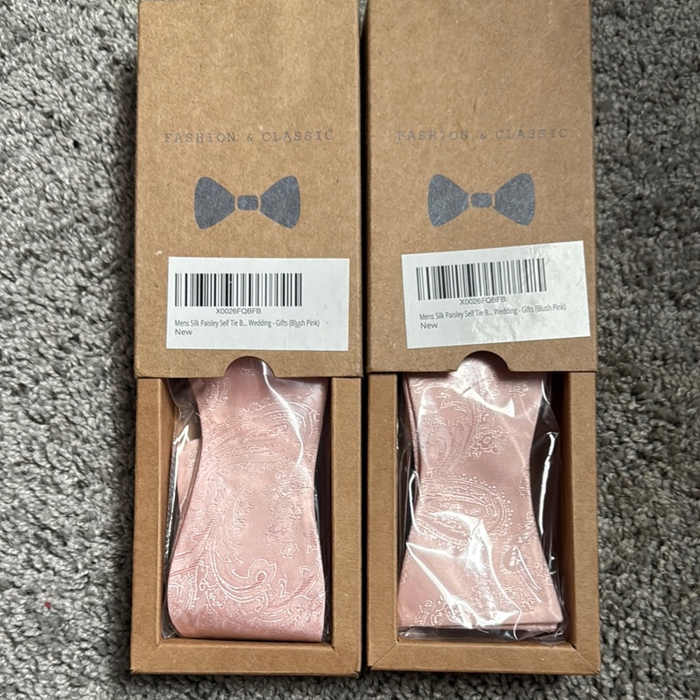 Pink Paisley Silk Bow Tie Set of 2